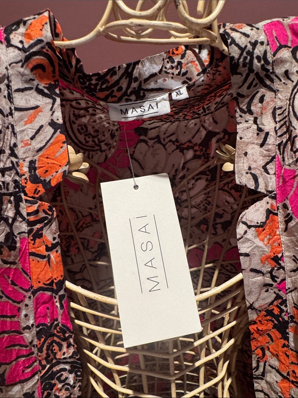 Masai Cerise Org Imorga Blouse Pink & Orange Flower Print - Size XL - NWT - Picture 4 of 9